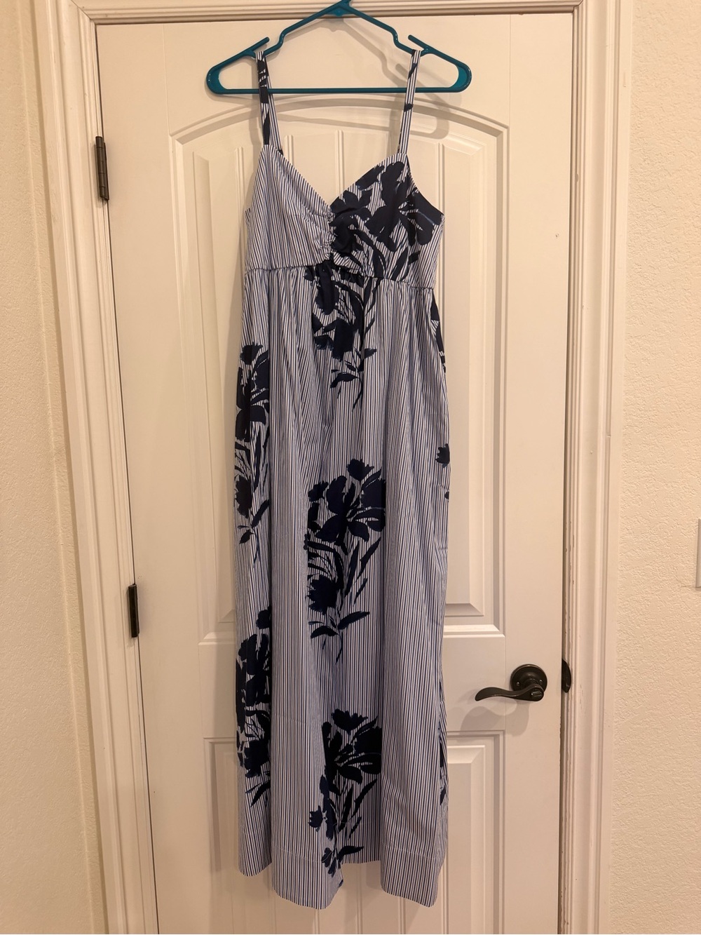 Abercrombie & Fitch Navy Floral and Light Blue Striped Maxi Dress